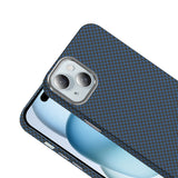 Apple iPhone 15 Kılıf M-safe Şarj Özellikli Karbon Fiber Görünümlü Zore Gros Kapak Siyah-Lacivert