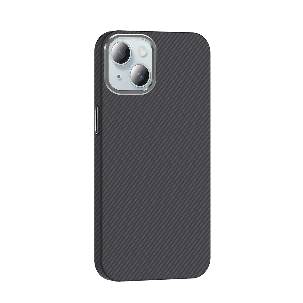 Apple iPhone 15 Kılıf M-safe Şarj Özellikli Karbon Fiber Görünümlü Zore Gros Kapak Gri-Siyah