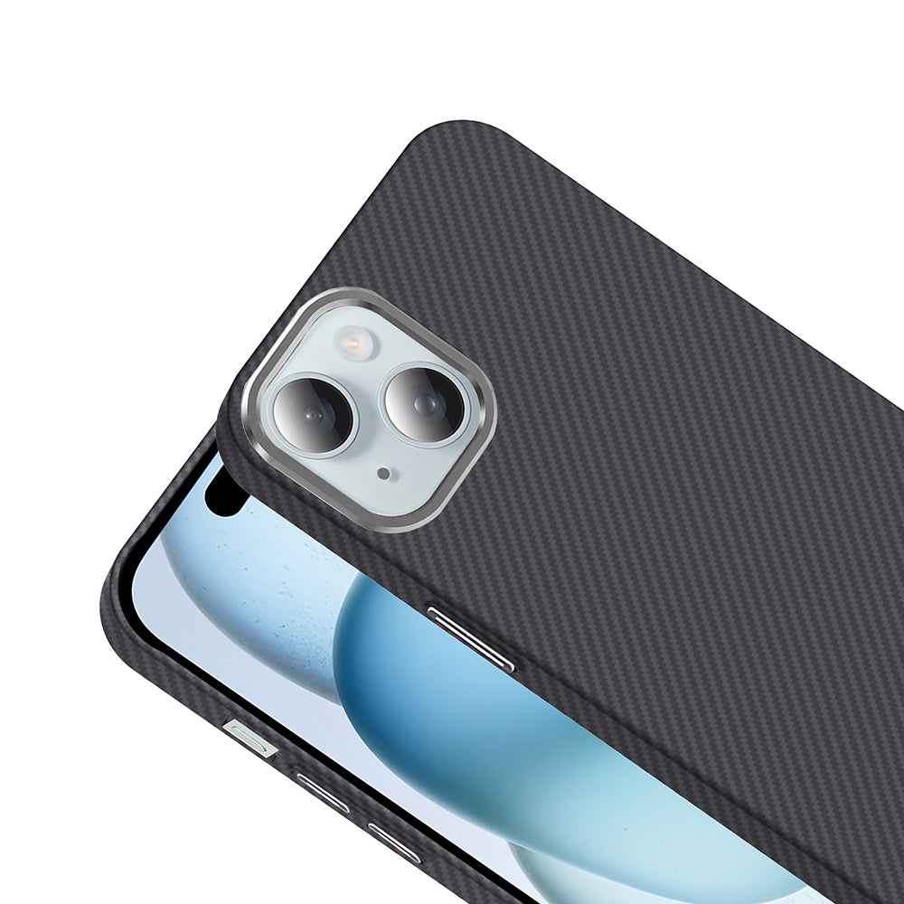 Apple iPhone 15 Kılıf M-safe Şarj Özellikli Karbon Fiber Görünümlü Zore Gros Kapak Gri-Siyah