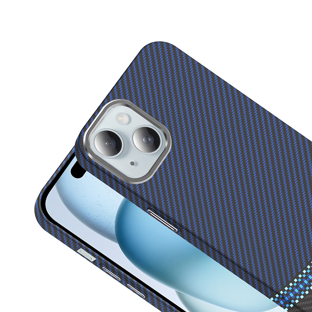 Apple iPhone 15 Kılıf M-safe Şarj Özellikli Karbon Fiber Görünümlü Zore Gros Kapak Gri-Siyah