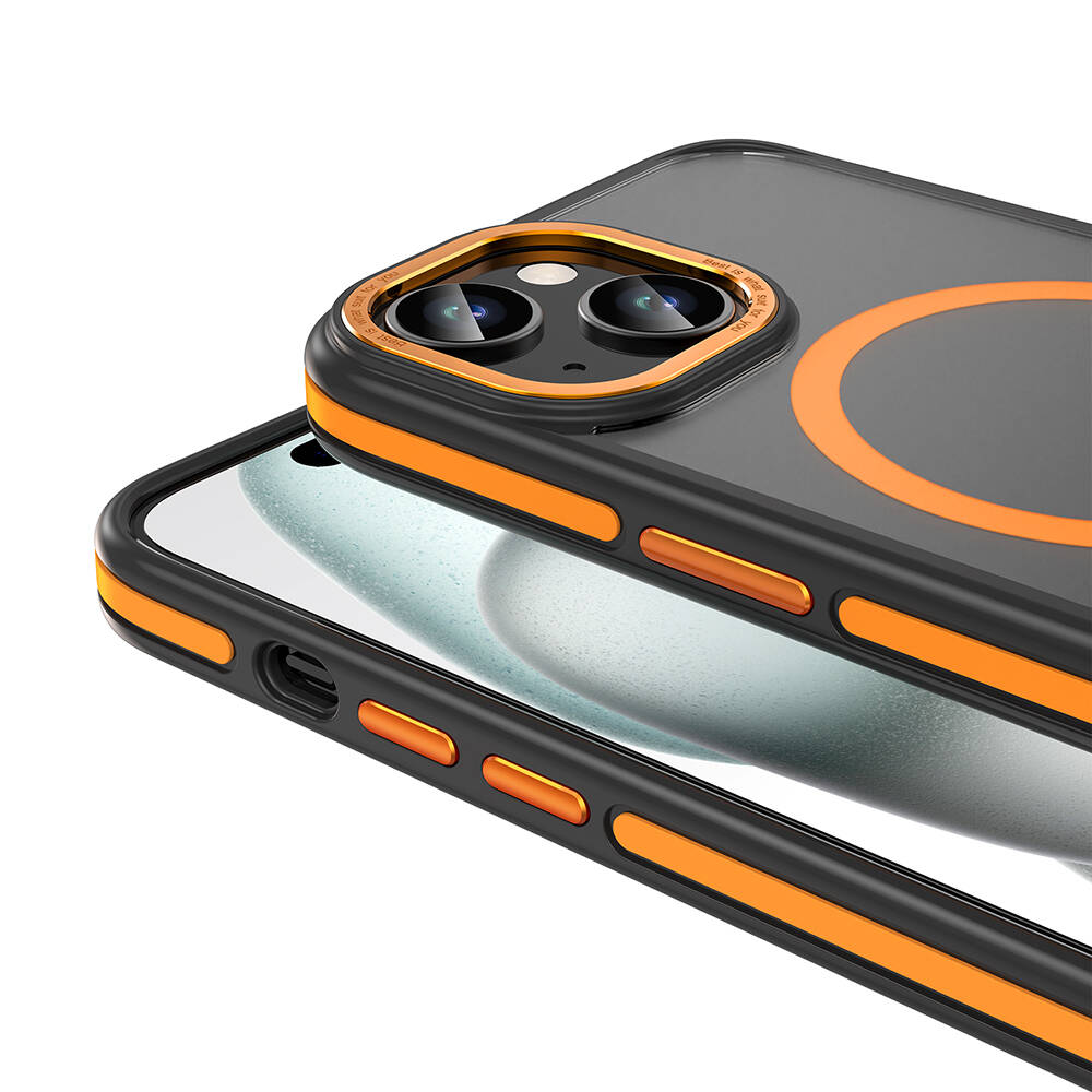 Apple iPhone 15 Kılıf M-safe Şarj Özellikli Mat Görünümlü Zore Ant Kapak Turuncu
