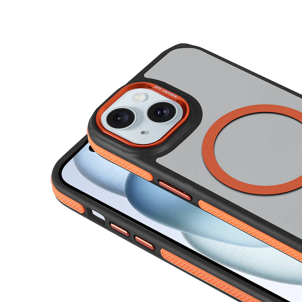 Apple iPhone 15 Kılıf M-safe Şarj Özellikli Mat Görünümlü Zore Solo Kapak Turuncu