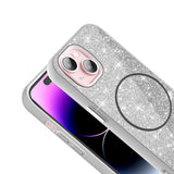Apple iPhone 15 Kılıf M-safe Şarj Özellikli Parlayan Simli Zore Okso Kapak Derin Mor