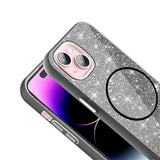 Apple iPhone 15 Kılıf M-safe Şarj Özellikli Parlayan Simli Zore Okso Kapak Derin Mor