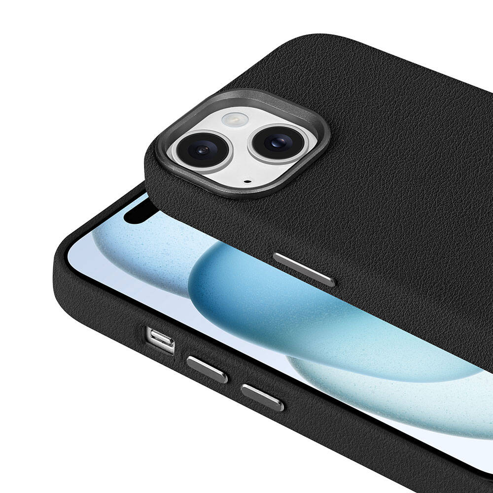 Apple iPhone 15 Kılıf M-safe Şarj Özellikli PU Deri Zore Adora Kapak Siyah