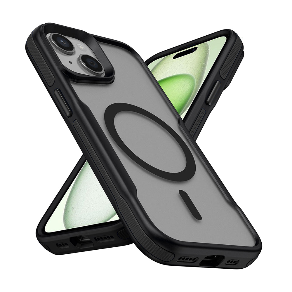 Apple iPhone 15 Kılıf M-safe Şarj Özellikli Renkli Kenar Airbag Şeritli Zore Lamer Kapak Siyah