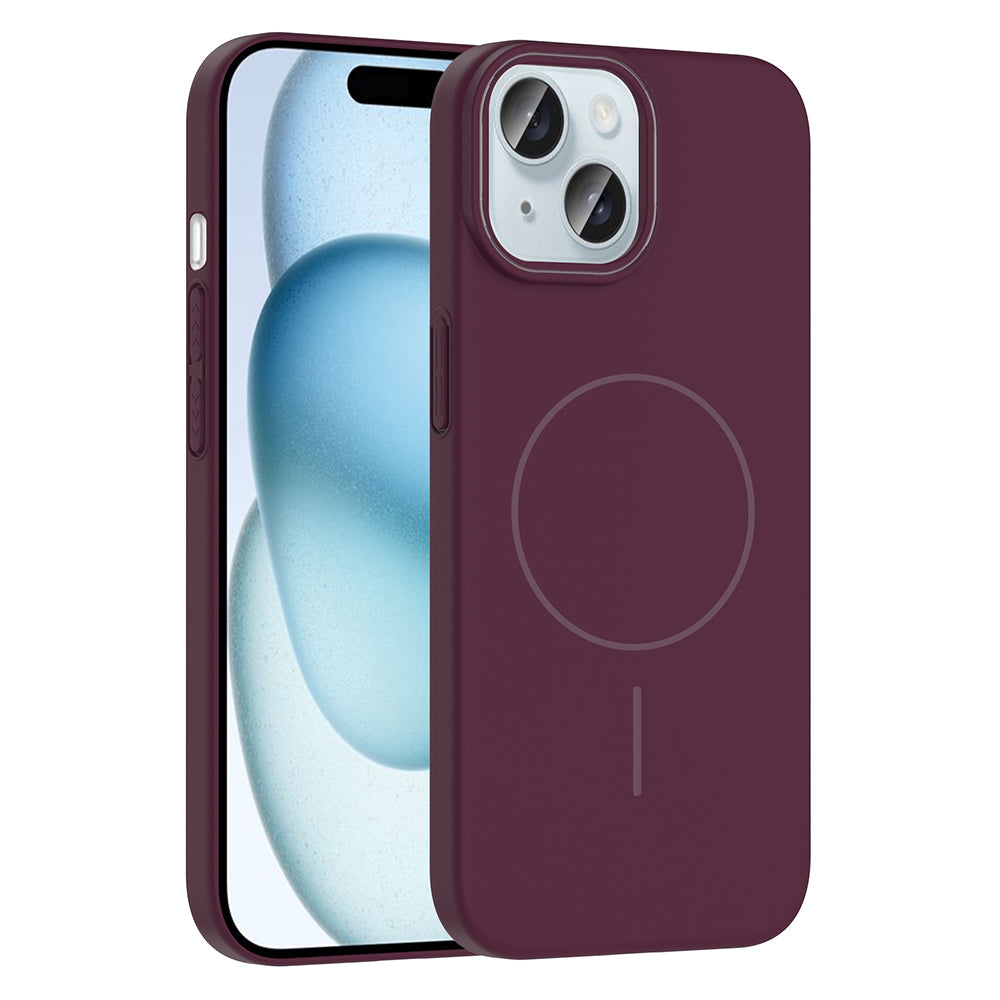 Apple iPhone 15 Kılıf M-safe Şarj Özellikli Zore Ruby Sert Kapak Mürdüm