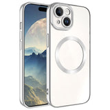 Apple iPhone 15 Kılıf M-safe Wireless Şarj Özellikli Zore Setro Silikon Gümüş