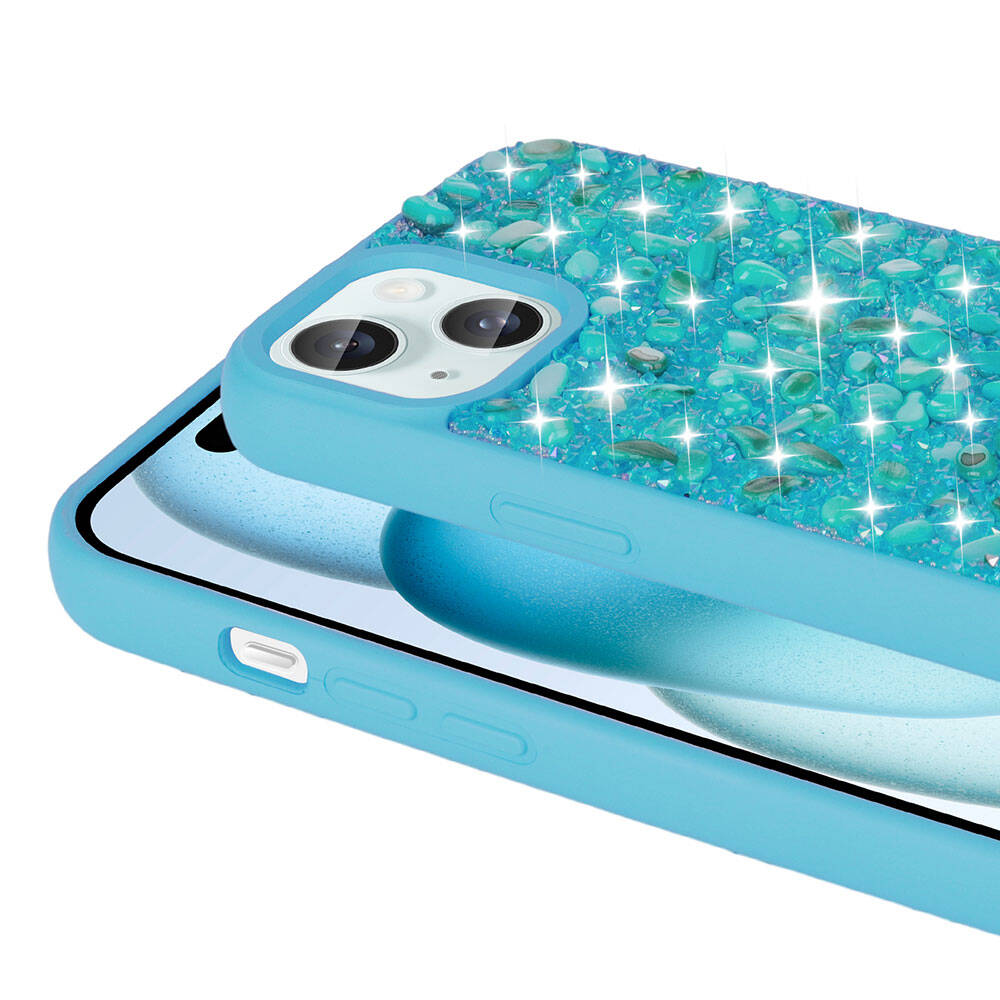 Apple iPhone 15 Kılıf Parlak Taşlı Tasarım Zore Linea Diamond Kapak Açık Yeşil
