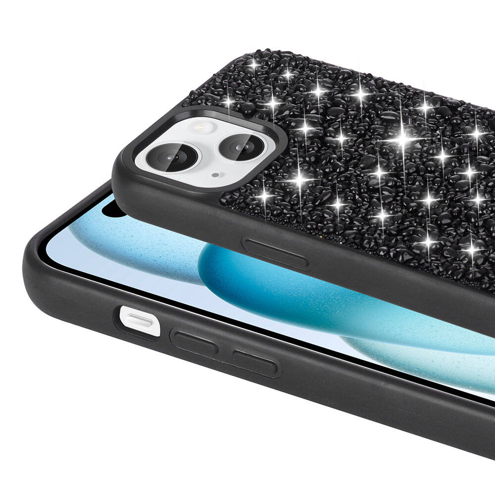 Apple iPhone 15 Kılıf Parlak Taşlı Tasarım Zore Linea Diamond Kapak Derin Mor