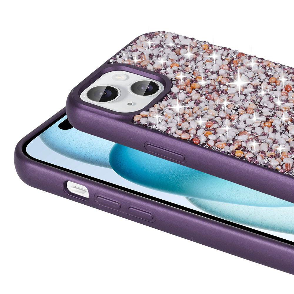 Apple iPhone 15 Kılıf Parlak Taşlı Tasarım Zore Linea Diamond Kapak Açık Yeşil