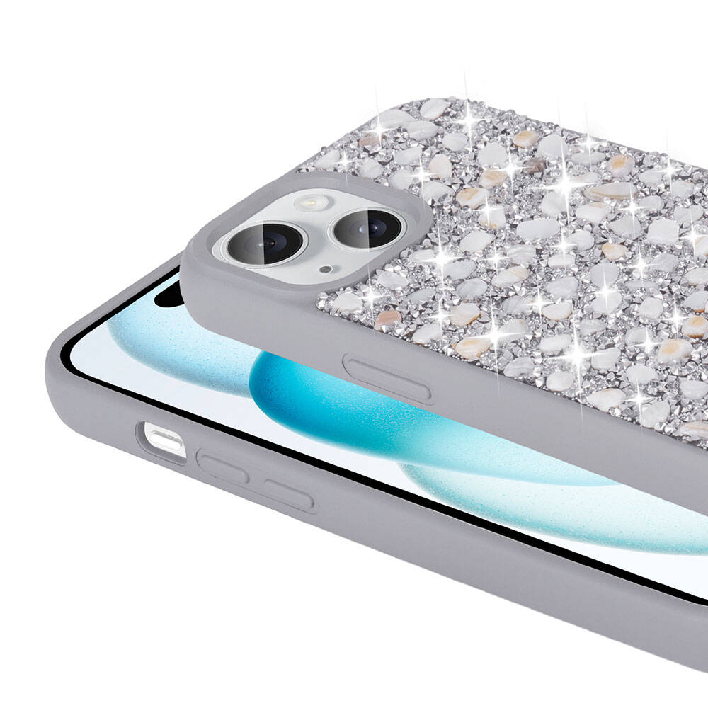 Apple iPhone 15 Kılıf Parlak Taşlı Tasarım Zore Linea Diamond Kapak Lacivert