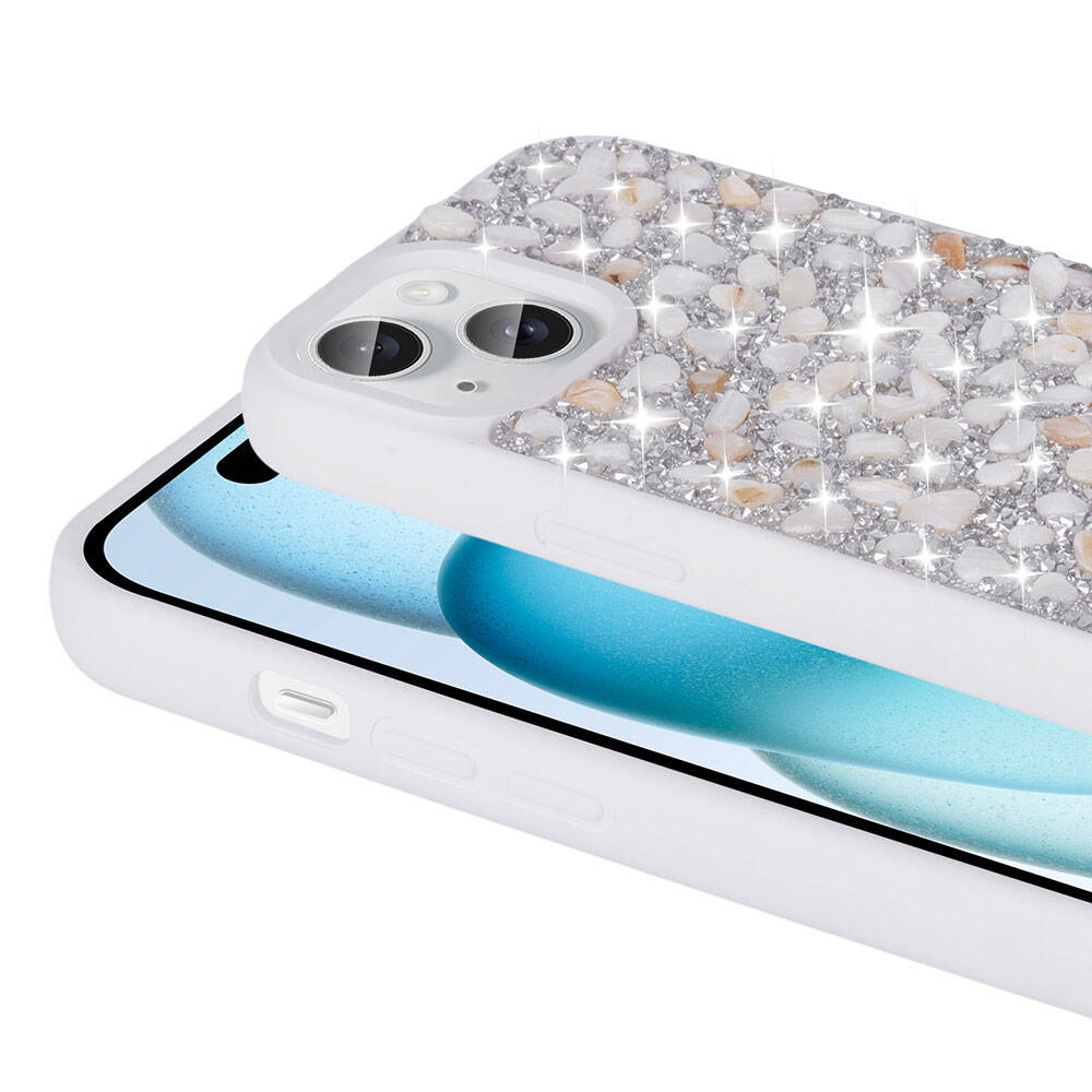Apple iPhone 15 Kılıf Parlak Taşlı Tasarım Zore Linea Diamond Kapak Açık Yeşil