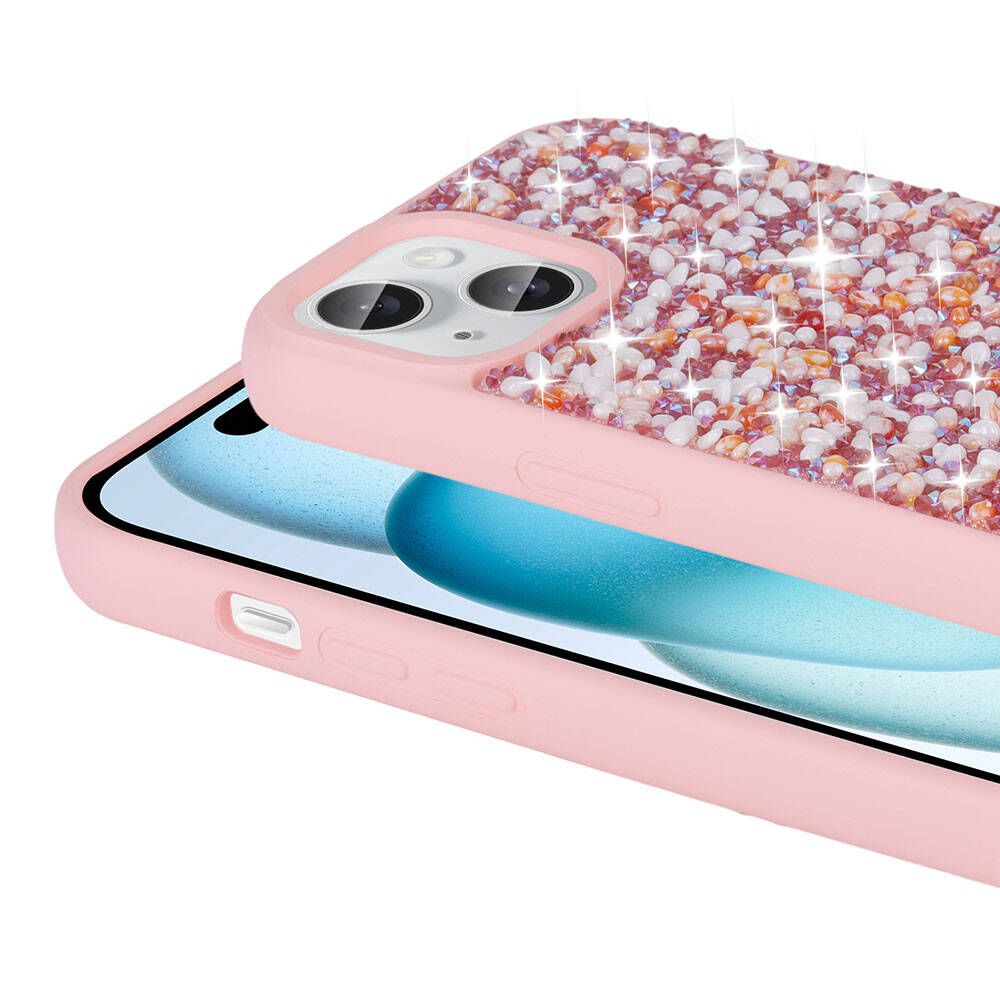 Apple iPhone 15 Kılıf Parlak Taşlı Tasarım Zore Linea Diamond Kapak Siyah
