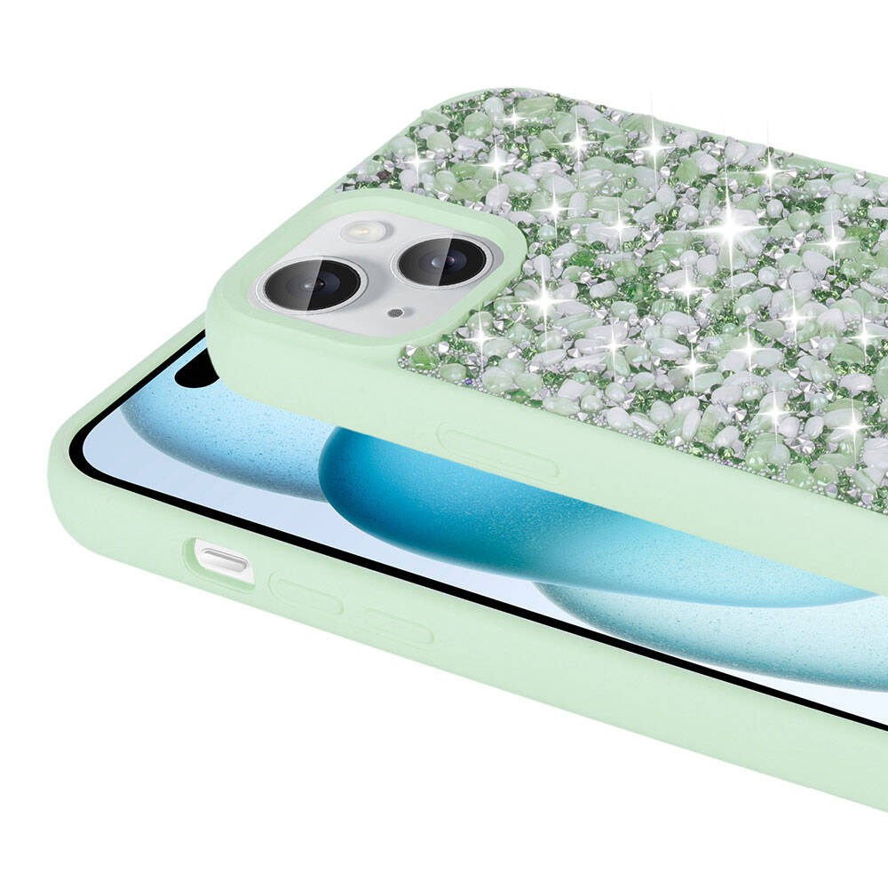 Apple iPhone 15 Kılıf Parlak Taşlı Tasarım Zore Linea Diamond Kapak Derin Mor