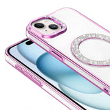 Apple iPhone 15 Kılıf Pırlanta Taş Tasarımlı M-safe Şarj Özellikli Zore Karetta Silikon Kapak Rose Gold