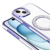 Apple iPhone 15 Kılıf Pırlanta Taş Tasarımlı M-safe Şarj Özellikli Zore Karetta Silikon Kapak Siyah