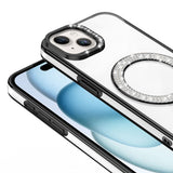 Apple iPhone 15 Kılıf Pırlanta Taş Tasarımlı M-safe Şarj Özellikli Zore Karetta Silikon Kapak Mavi