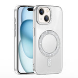 Apple iPhone 15 Kılıf Pırlanta Taş Tasarımlı M-safe Şarj Özellikli Zore Karetta Silikon Kapak Mavi