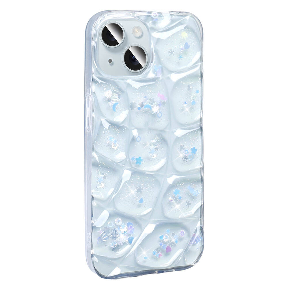 Apple iPhone 15 Kılıf Simli 3D Desenli Zore Hacar Kapak Beyaz