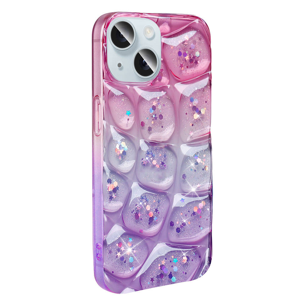 Apple iPhone 15 Kılıf Simli 3D Desenli Zore Hacar Kapak Pembe-Mor