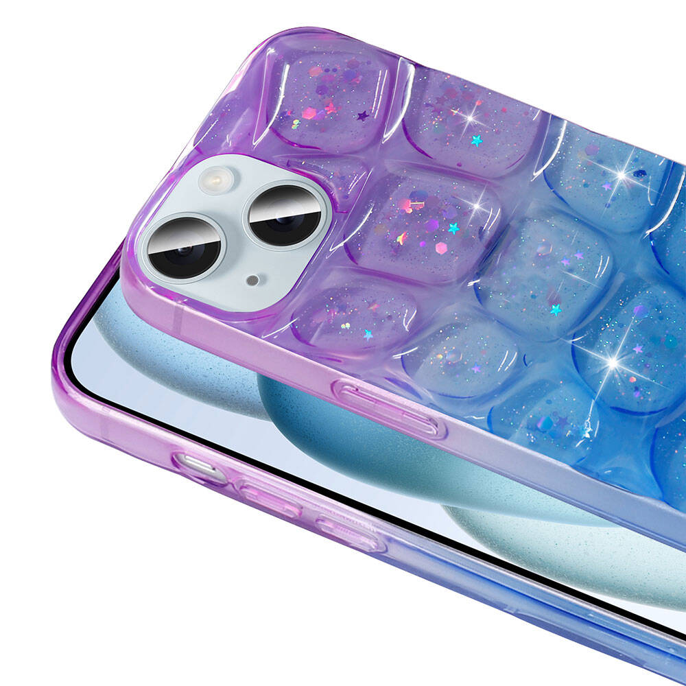 Apple iPhone 15 Kılıf Simli 3D Desenli Zore Hacar Kapak Beyaz