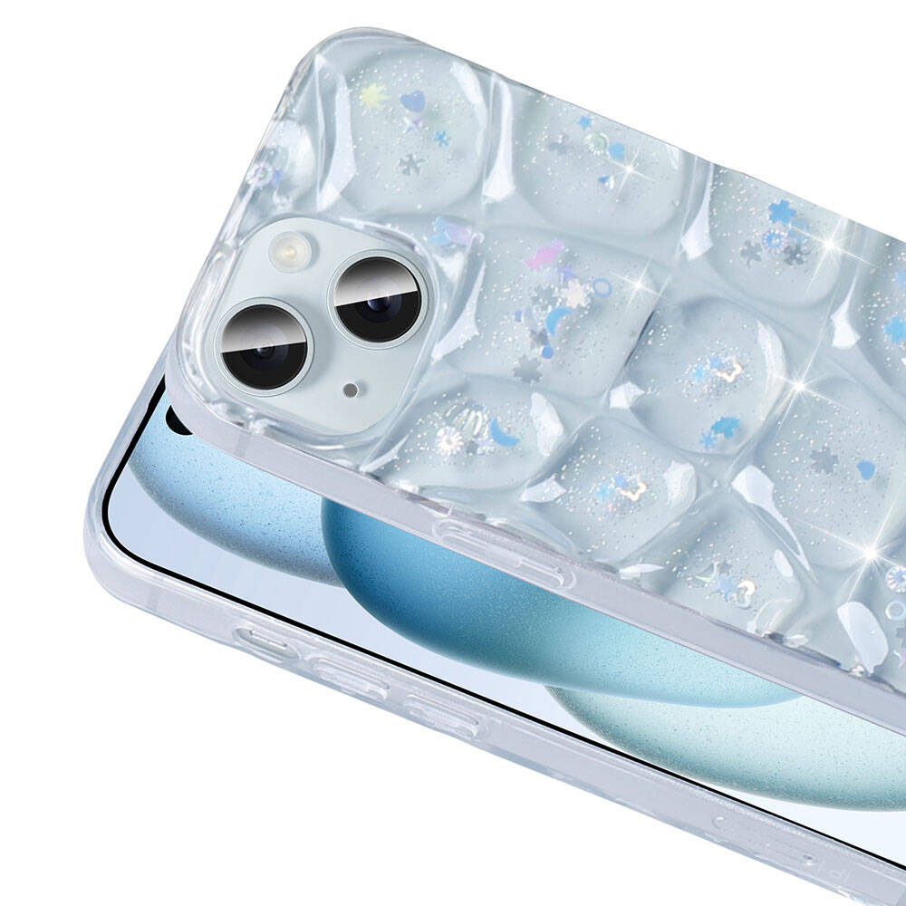 Apple iPhone 15 Kılıf Simli 3D Desenli Zore Hacar Kapak Beyaz