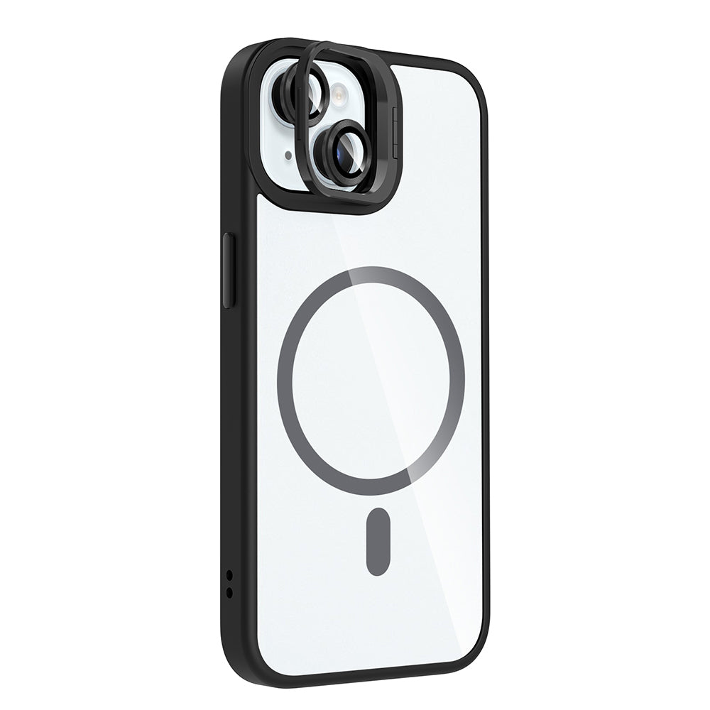 Apple iPhone 15 Kılıf Standlı ve Kamera Lens Hediyeli M-Safe Şarj Özellikli Zore Etro Kapak Lacivert