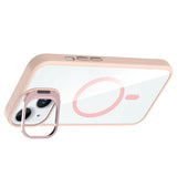 Apple iPhone 15 Kılıf Standlı ve Kamera Lens Hediyeli M-Safe Şarj Özellikli Zore Etro Kapak Pembe