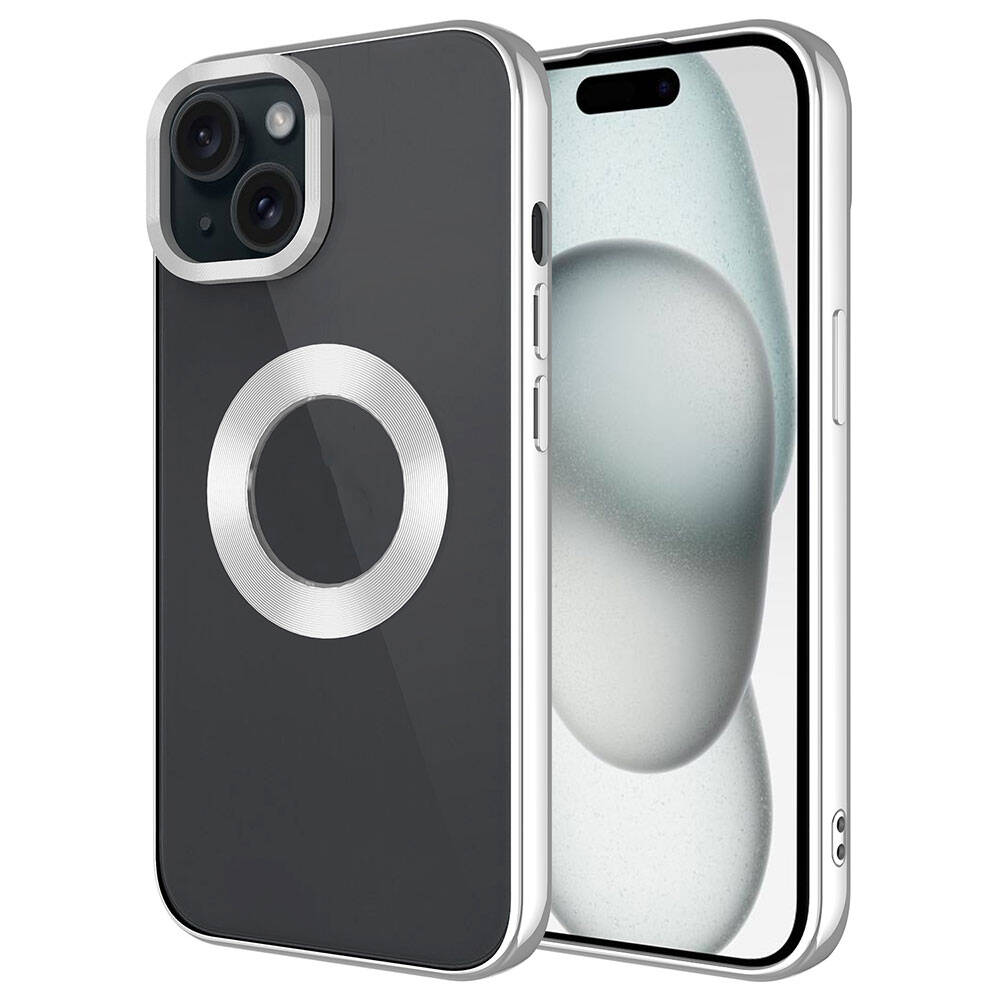 Apple iPhone 15 Kılıf Tek Kamera Çerçeveli Logo Gösteren Zore Omega Kapak Titanyum
