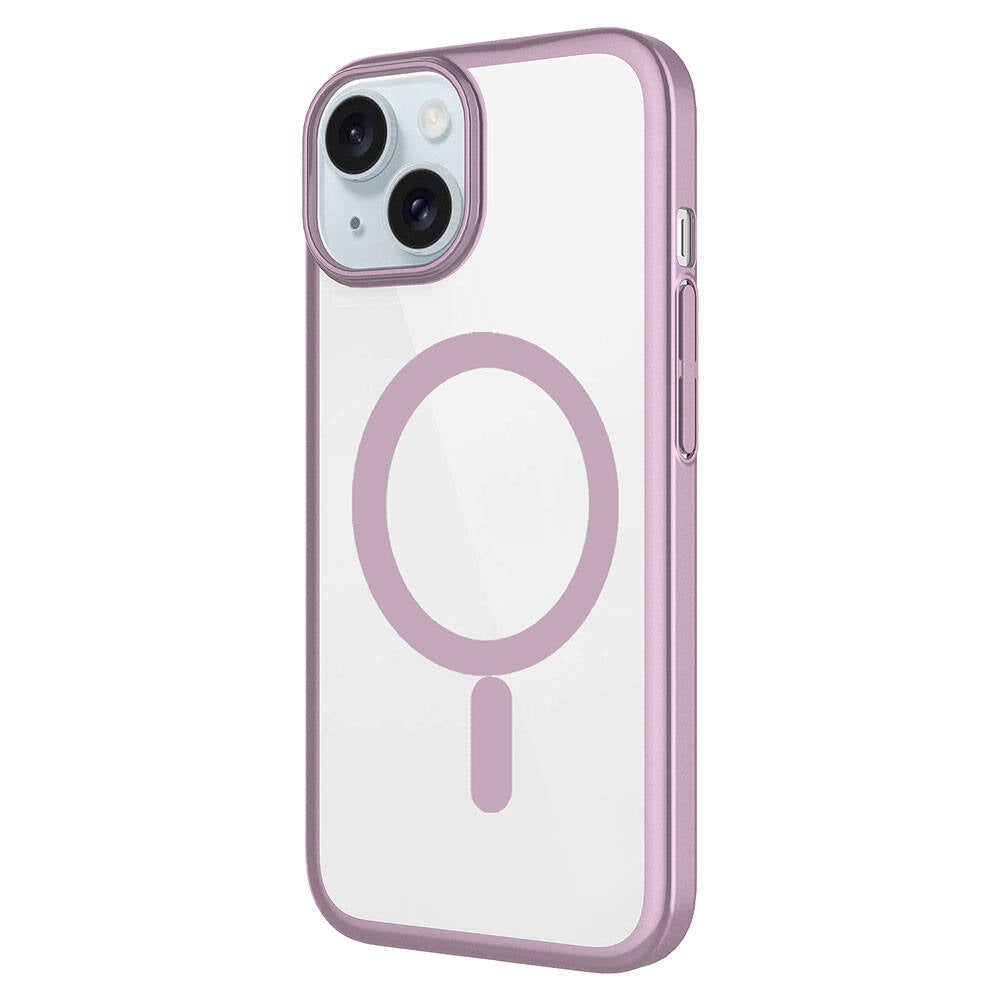 Apple iPhone 15 Kılıf Wireless Şarj Özellikli Sert PC Zore Mat Riksos M-safe Kapak Pembe