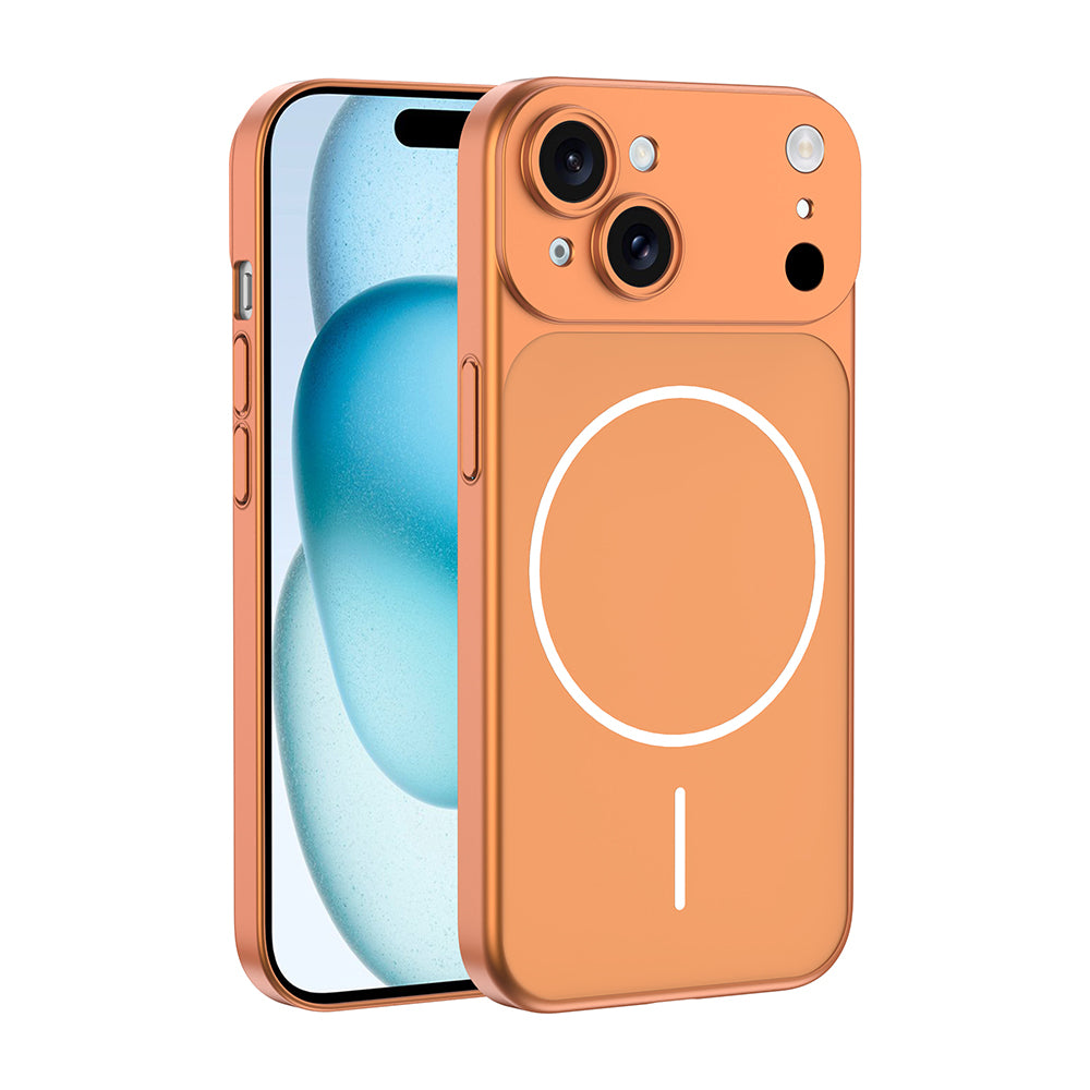 Apple iPhone 15 Kılıf Zore M-Safe Şarj Özellikli Kamera Korumalı Spark Kapak Turuncu