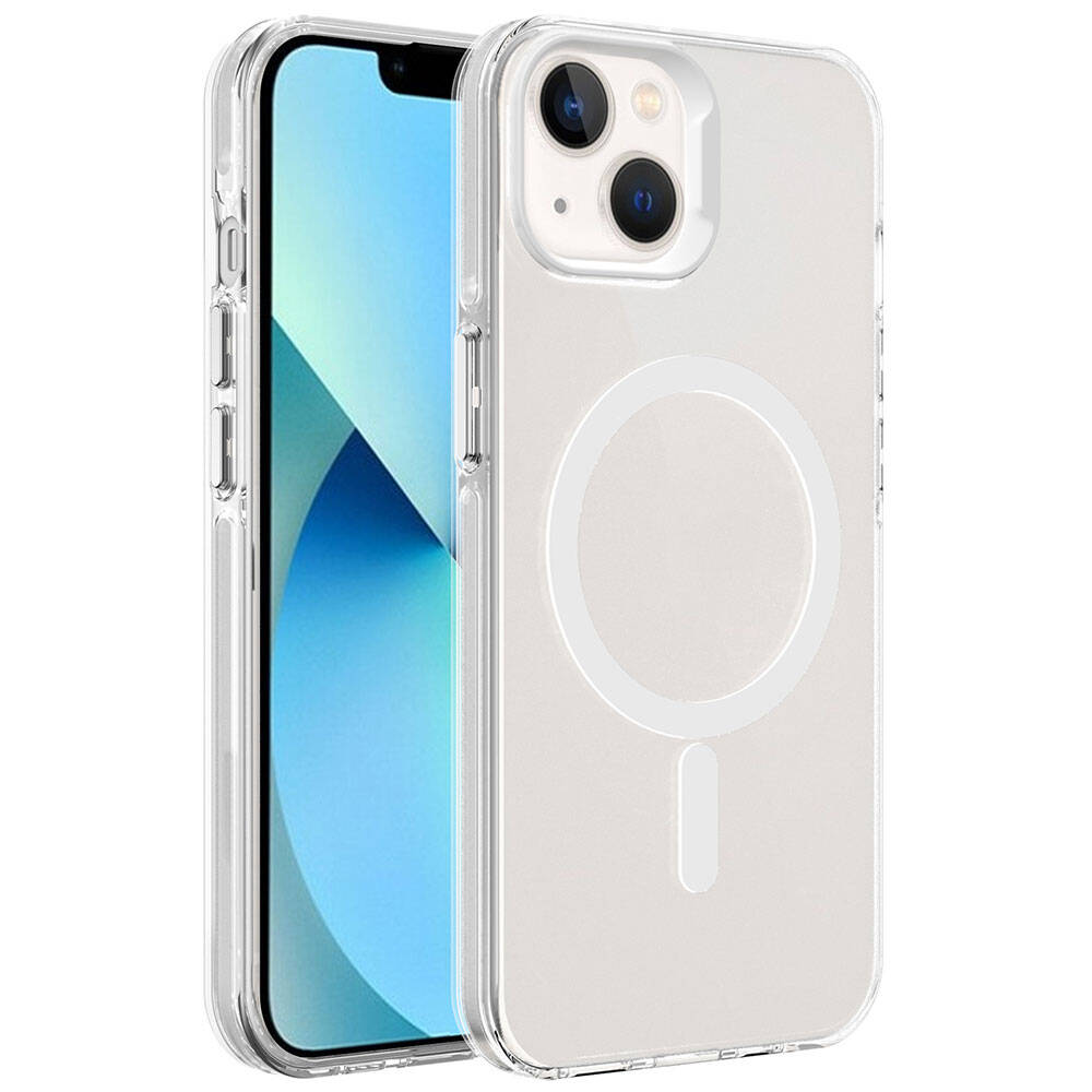 Apple iPhone 15 Kılıf Zore M-safe Şarj Özellikli Buzlu Transparan C-Pro Sert Kapak Renksiz