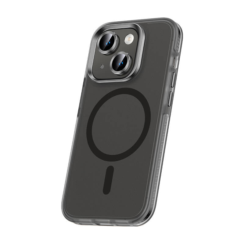 Apple iPhone 15 Plus Kılıf Airbagli M-safe Wireless Şarj Özellikli Lens Koruyuculu Zore Klaptika Kapak Siyah