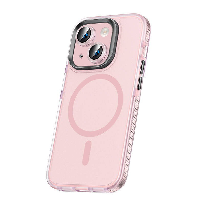 Apple iPhone 15 Plus Kılıf Airbagli M-safe Wireless Şarj Özellikli Lens Koruyuculu Zore Klaptika Kapak Pembe