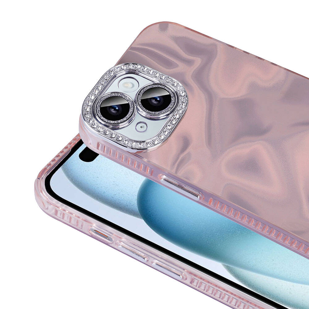 Apple iPhone 15 Plus Kılıf Airbagli Parlak Taş Detay Tasarımlı Zore Esila Kapak Pembe
