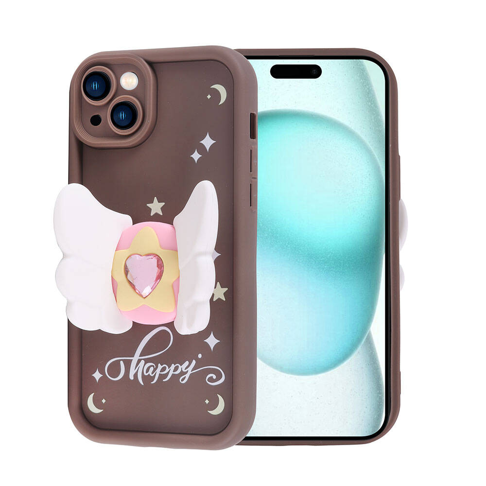 Apple iPhone 15 Plus Kılıf Kamera Korumalı Figür Tasarımlı Zore Kapya Kapak Pembe Açık