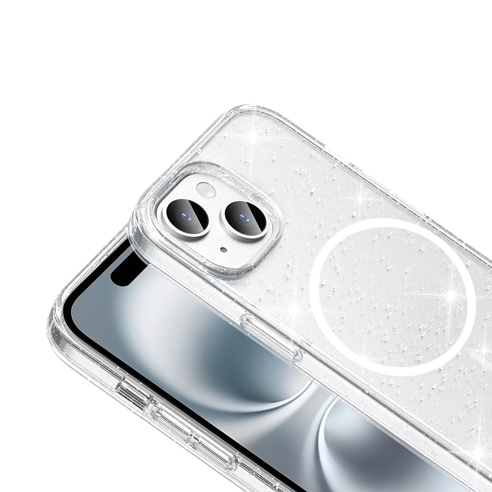 Apple iPhone 15 Plus Kılıf M-safe Şarj Özellikli Parlayan Simli Saydam Renkli Zore Maris Kapak Şeffaf