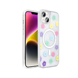 Apple iPhone 15 Plus Kılıf M-Safe Şarj Özellikli Şeffaf Zore Folk Sert Kapak Papatya
