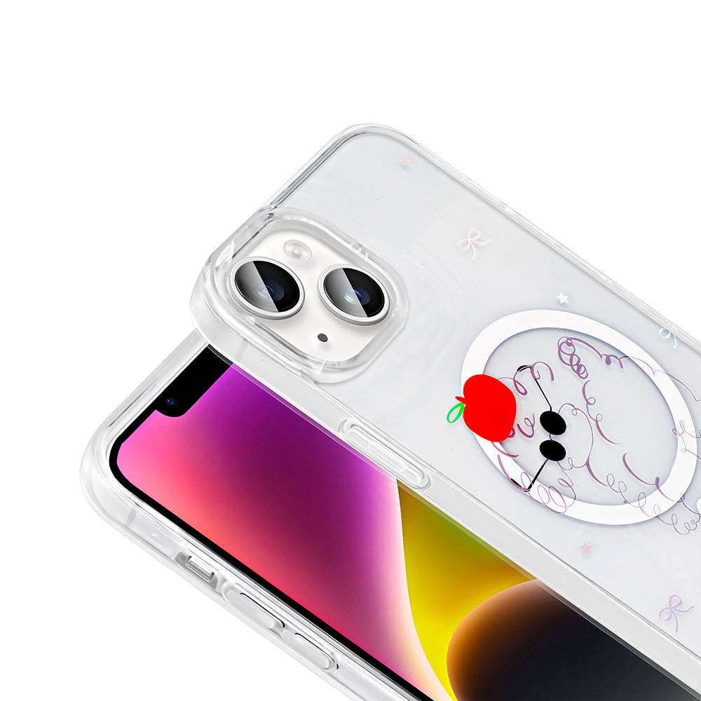 Apple iPhone 15 Plus Kılıf M-Safe Şarj Özellikli Şeffaf Zore Folk Sert Kapak Papatya