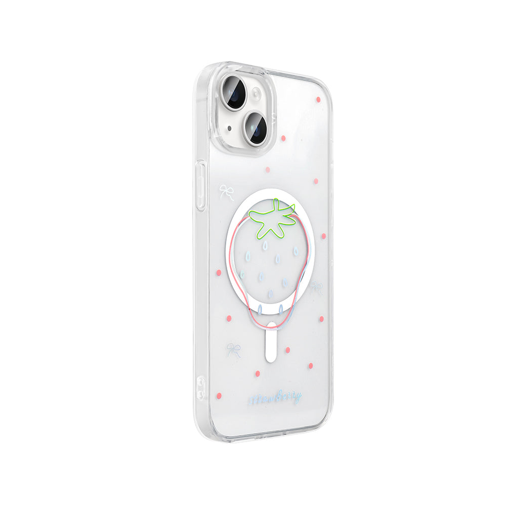 Apple iPhone 15 Plus Kılıf M-Safe Şarj Özellikli Şeffaf Zore Folk Sert Kapak Kalp