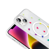 Apple iPhone 15 Plus Kılıf M-Safe Şarj Özellikli Şeffaf Zore Folk Sert Kapak Çilek