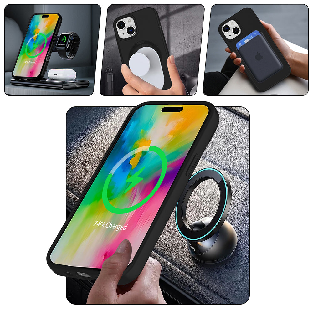 Apple iPhone 15 Plus Kılıf M-safe Şarj Özellikli Standlı Zore Samara Kapak Titanyum-Gri
