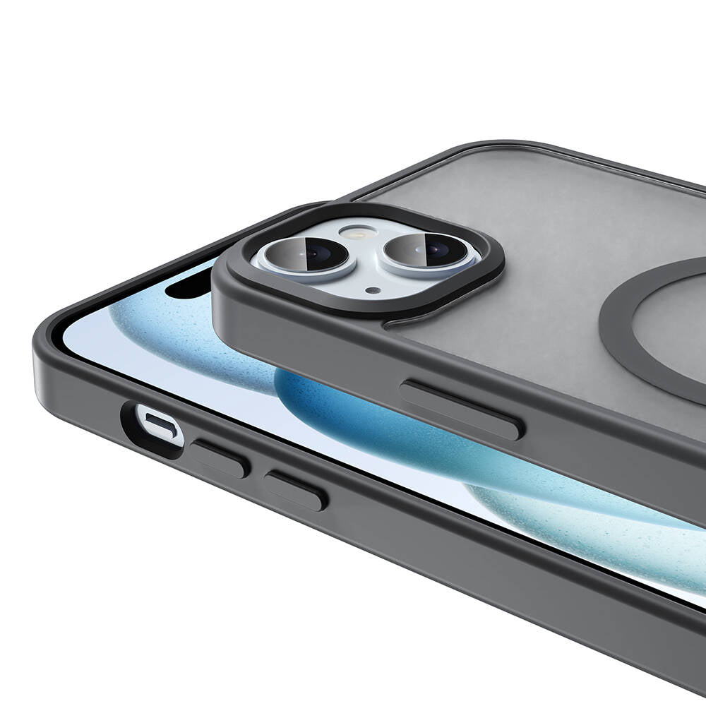 Apple iPhone 15 Plus Kılıf M-safe Şarj Özellikli Mat Arka Yüzey Zore Sio Kapak Gri