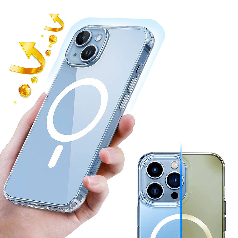 Apple iPhone 15 Plus Kılıf M-safe Şarj Özellikli Şeffaf Sert PC Zore Embos Kapak Renksiz