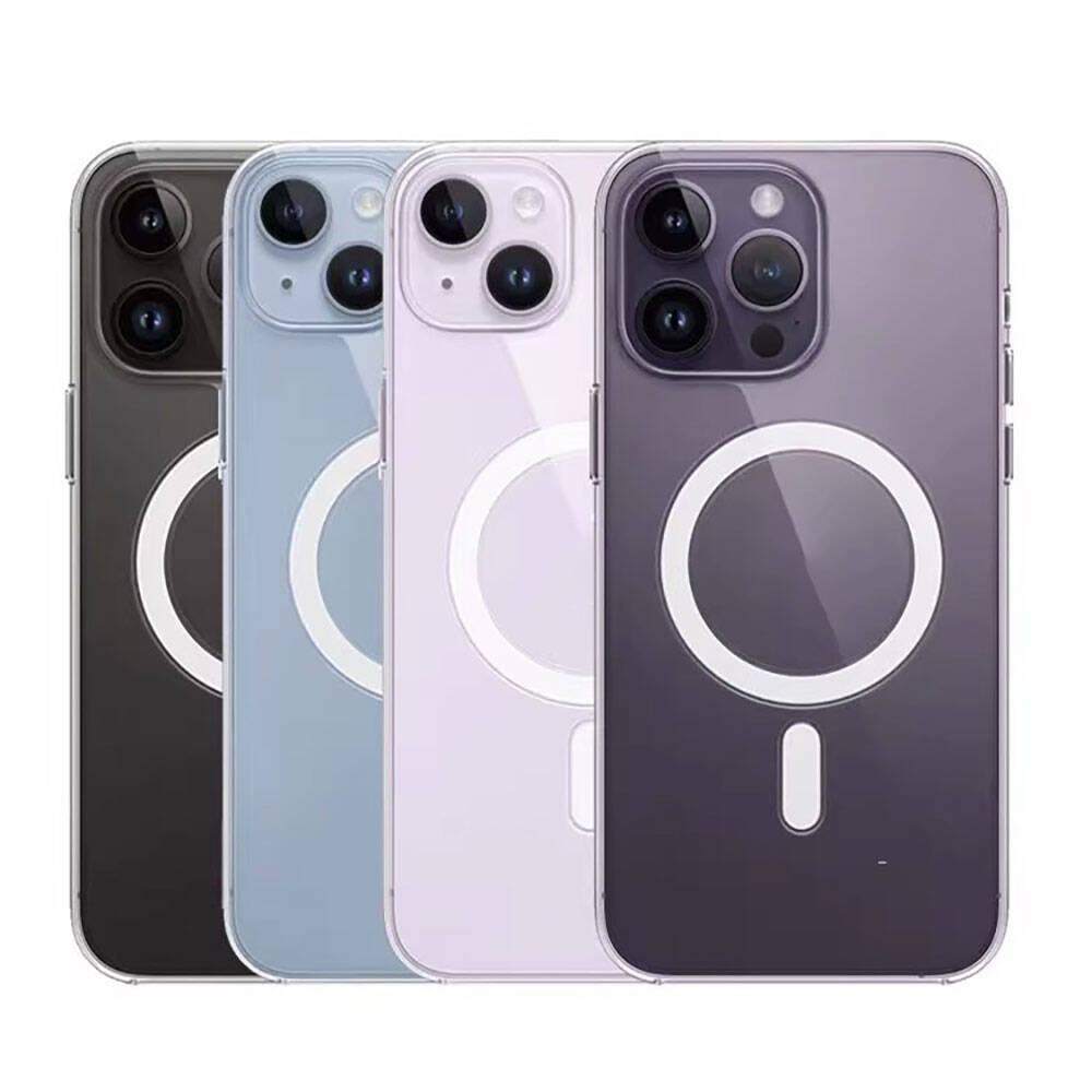 Apple iPhone 15 Plus Kılıf M-safe Şarj Özellikli Şeffaf Sert PC Zore Embos Kapak Renksiz