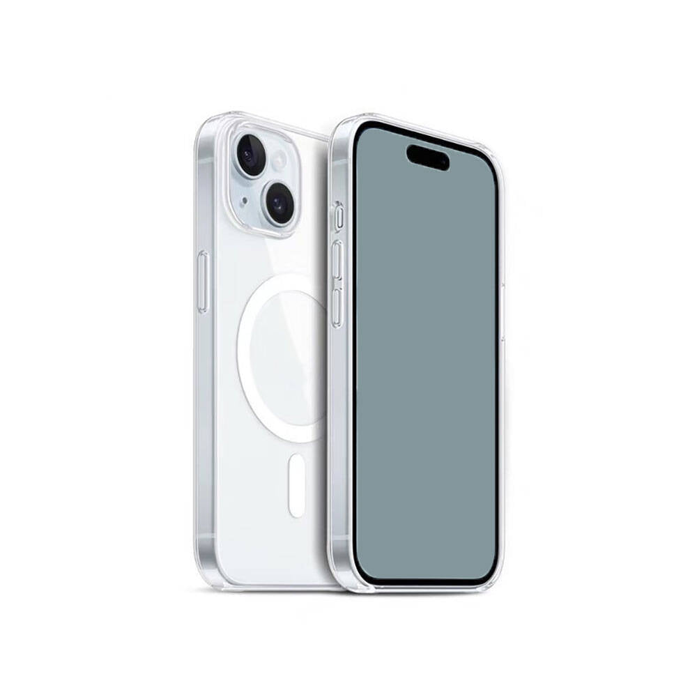 Apple iPhone 15 Plus Kılıf M-safe Şarj Özellikli Şeffaf Sert PC Zore Embos Kapak Renksiz