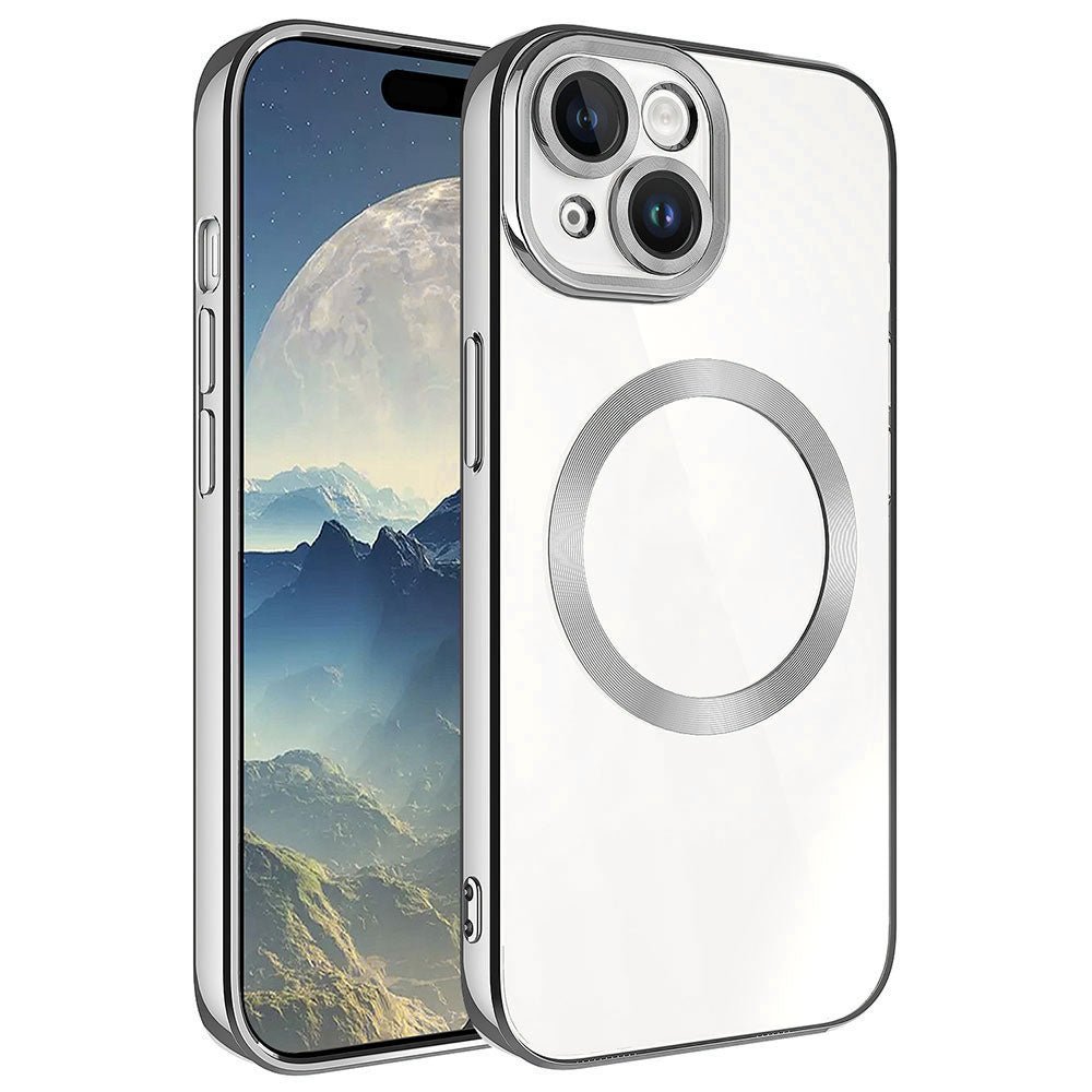 Apple iPhone 15 Plus Kılıf M-safe Wireless Şarj Özellikli Zore Setro Silikon Koyu Gri