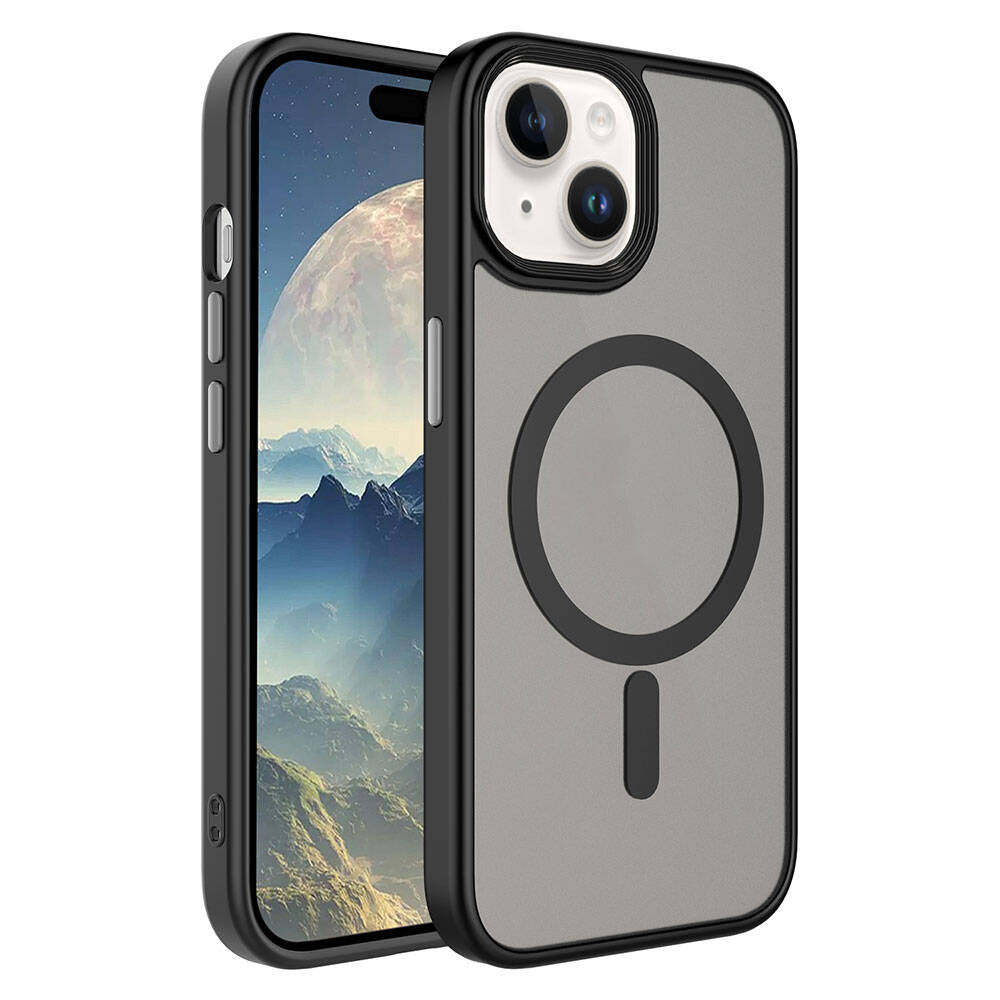 Apple iPhone 15 Plus Kılıf Mat Arka Yüzey Wireless Şarj Özellikli Zore Flet M-safe Kapak Yeşil