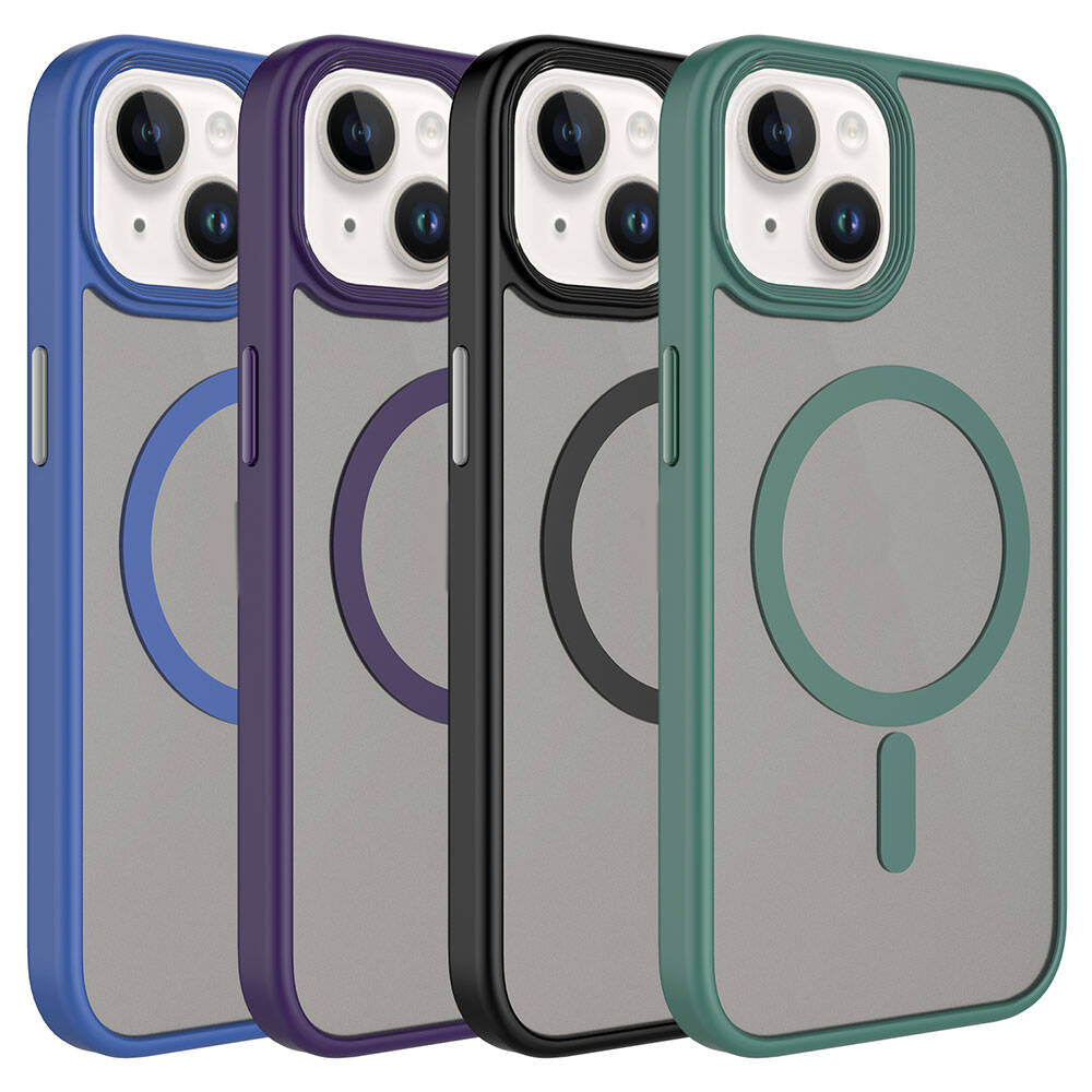 Apple iPhone 15 Plus Kılıf Mat Arka Yüzey Wireless Şarj Özellikli Zore Flet M-safe Kapak Mavi
